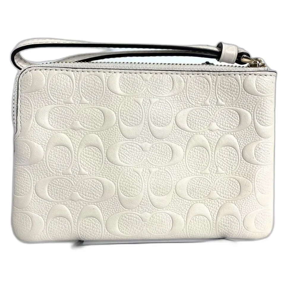 Coach Cream Pebbled Leather Corner Zip Wristlet Gold Tone Hardware